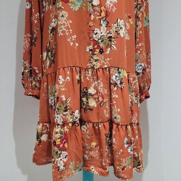 Emma & Michele Womens Floral Dropwaist Long Sleeve Dress Size Medium Orange Boho - Picture 5 of 13